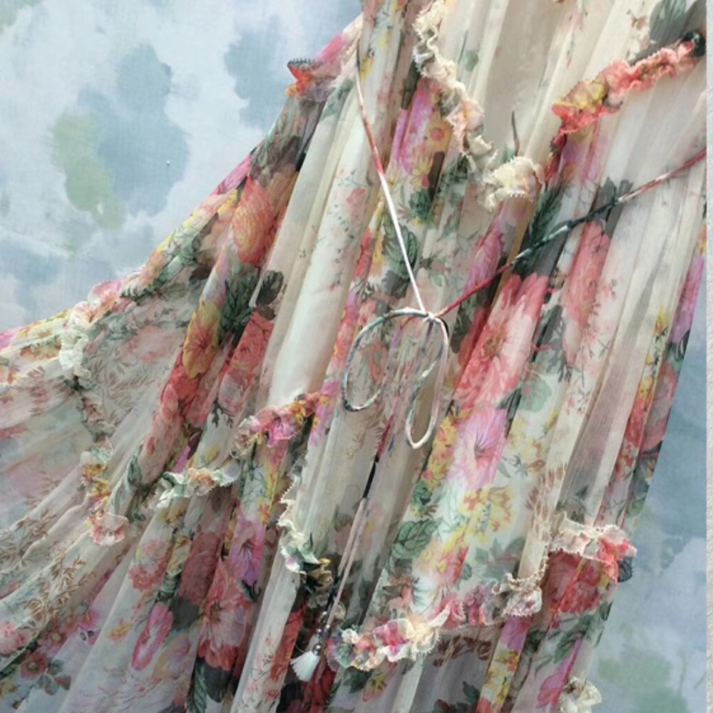 ๐ BOHEMIAN FLORAL RUFFLE DRESS FLOWER MIDI BOHO - Picture 6 of 8